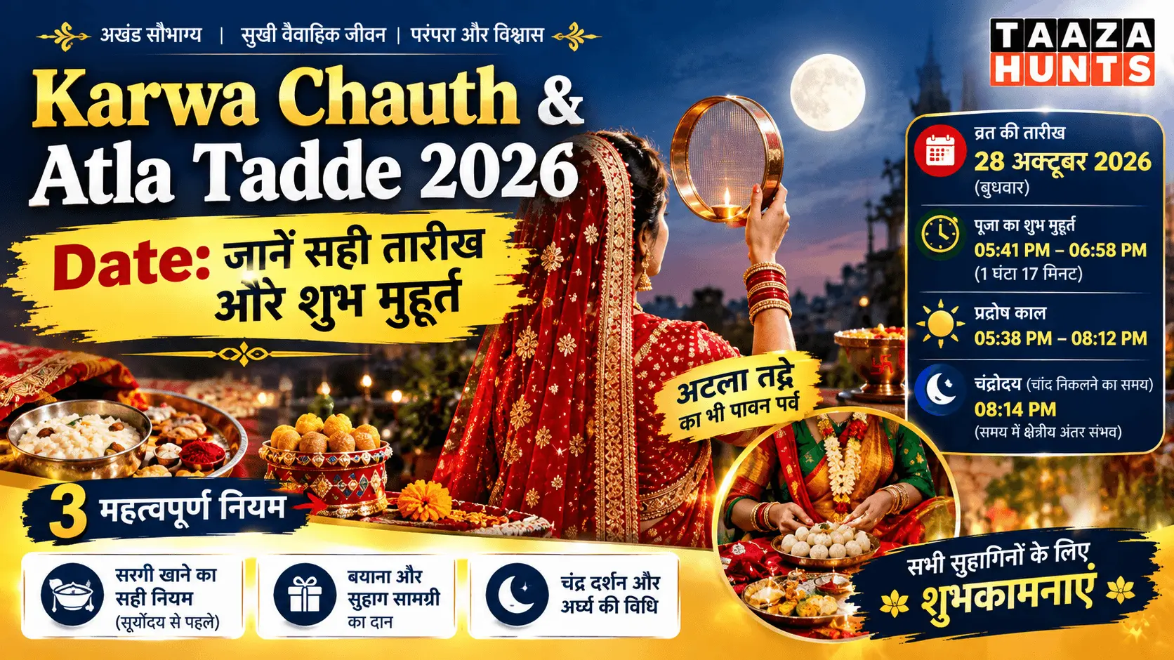 Karwa Chauth 2026 Date and Atla Tadde 2026 Date Shubh Muhurat Pooja Time Rules Taaza Hunts